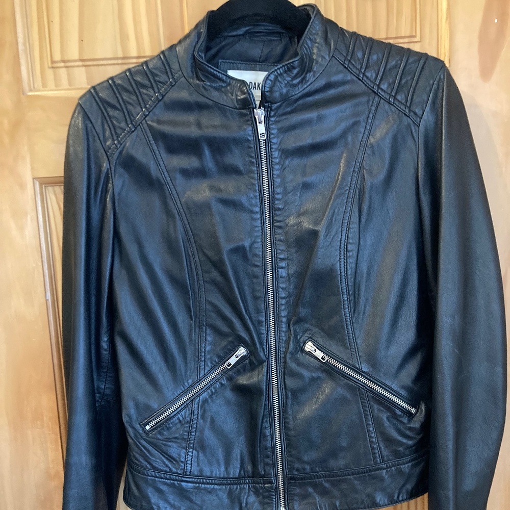 BB Dakota, black leather Moto style jacket